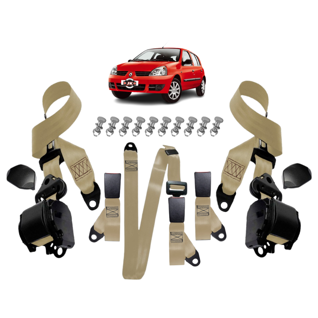 kit cinto de segurança 3 banco 2 retráteis 3 ponto 1 abdominal 2 ponto parafuso Clio traseiro