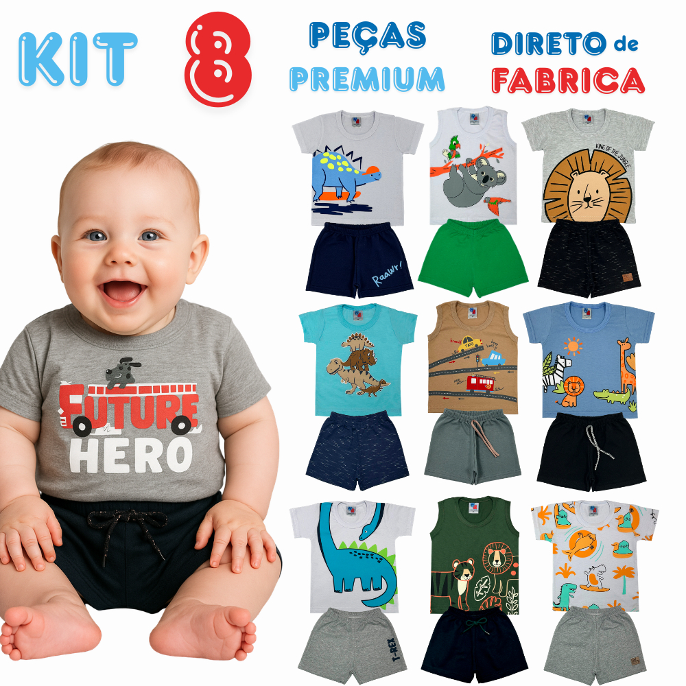 Kit 8 Peças Premium Sortidas Infantis Verão Menino Estiloso PMG em Oferta na Shopee