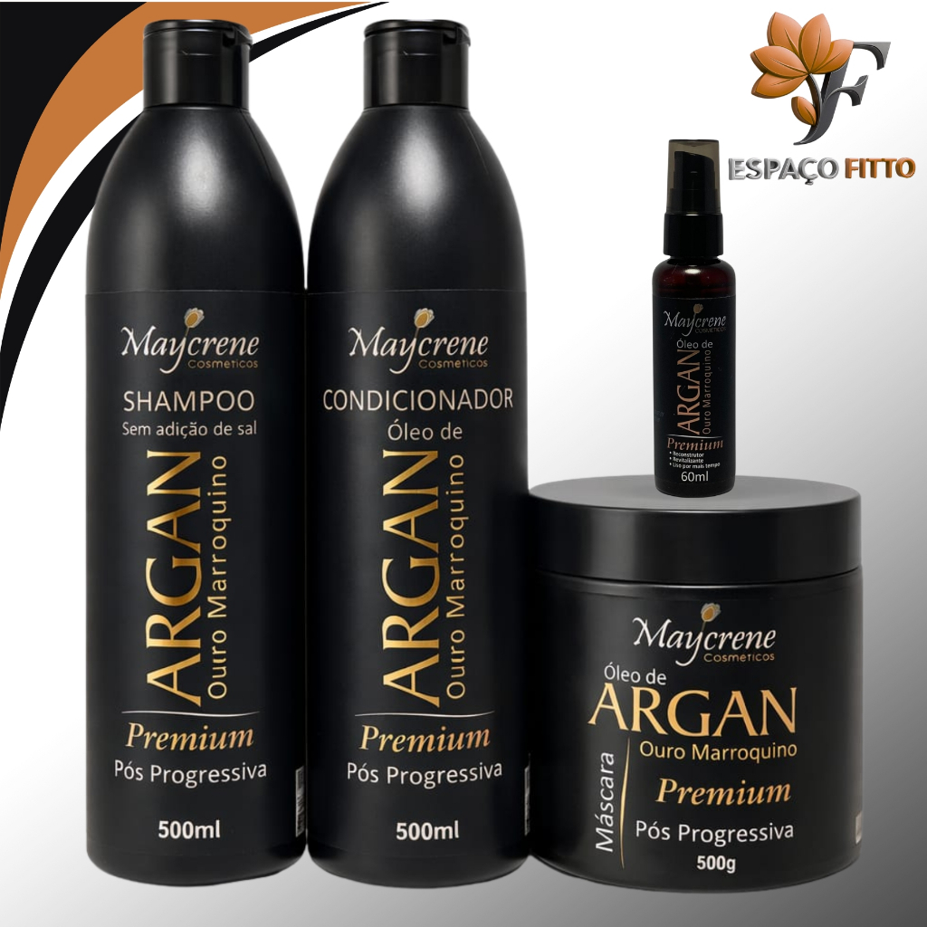 Kit Pós Progressiva Óleo De Argan Maycrene Shampoo, Condicionador, Máscara e Reparador de Pontas 60ml PRONTA ENTREGA em Oferta na Shopee