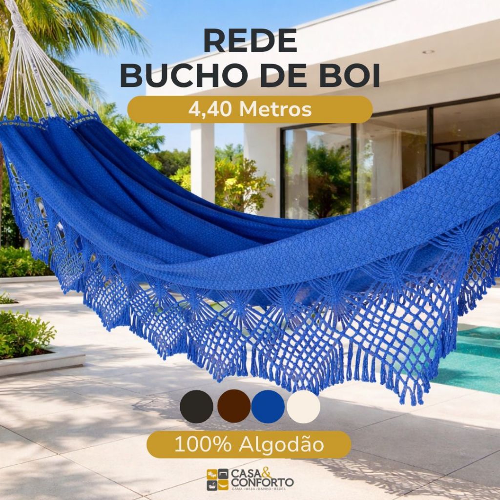 Rede de Descanso Bucho De Boi King Suporta 300kg Casal 4,40m Luxo Várias Cores