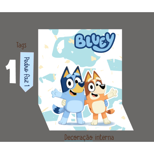 FUNDO PARA SACOLINHA PVC TRANSPARENTE+ TAG E NUMERO DA IDADE+APLIQUE 3D - SACOLA NÃO ACOMPANHA -BLUEY