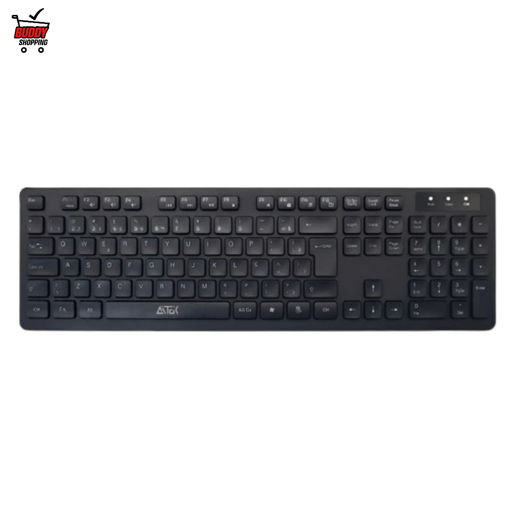 Teclado Sem Fio Aitek ATE-W11 ABNT2 2.4GHz Wireless Office PC Notebook Preto Branco