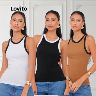 Lovito Regata Moda Contrastante Basica Elegante Moda Feminina TKNS38BX002 em Oferta na Shopee