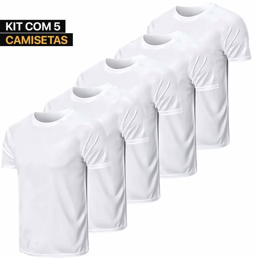 Kit 5 Camisetas Básicas Branca Masculina 100% Poliester Uniforme Treino  NÃO AMASSA NAO PEGA BOLINHA sublimação