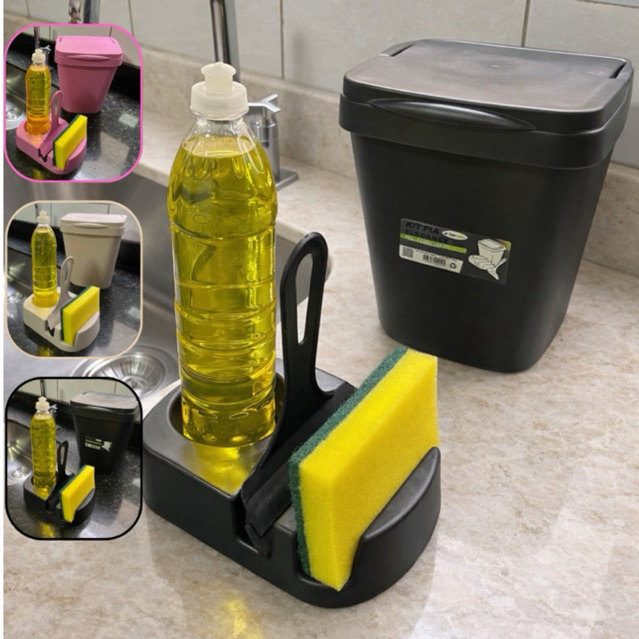 Kit Pia Organizador Porta Detergente+Rodinho+Lixeira 4,8L Multiuso Esconde o Lixo Kit Organizador para Pia de Cozinha em Oferta na Shopee