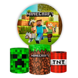 Kit  Decoração Festa de Aniversário Minecraft Capa Painel Grande + Capa Cilindros P M G  Veste Fácil em Oferta na Shopee