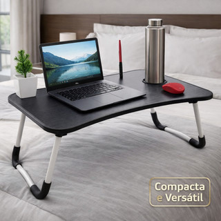 Mesa Notebook Multiuso Dobrável 60x40cm Sortido Portátil Madeira Pés Metal Home Office Cama Sofá