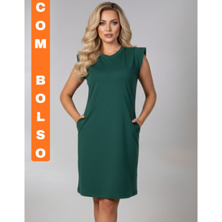 Vestido Mid com Bolso Soltinho Curto Básico Manga Muscle Tee Casual Confortável em Oferta na Shopee