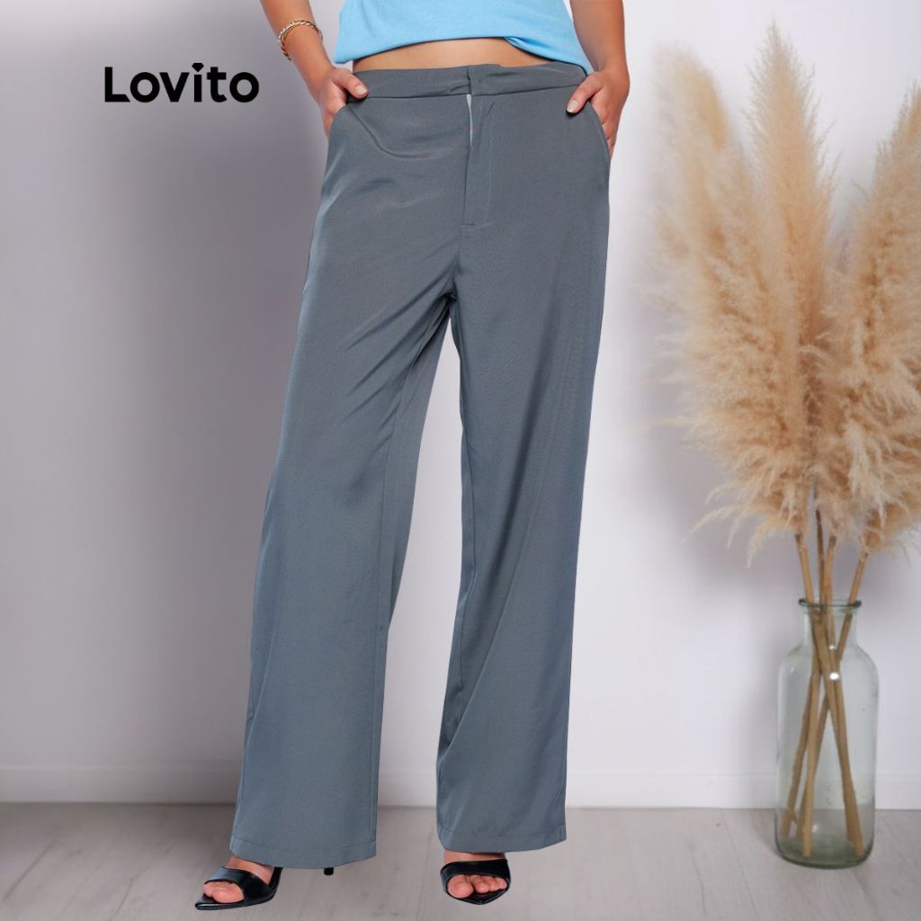 Lovito Calça Lisa Elegante Feminina LB785BRL815 em Oferta na Shopee