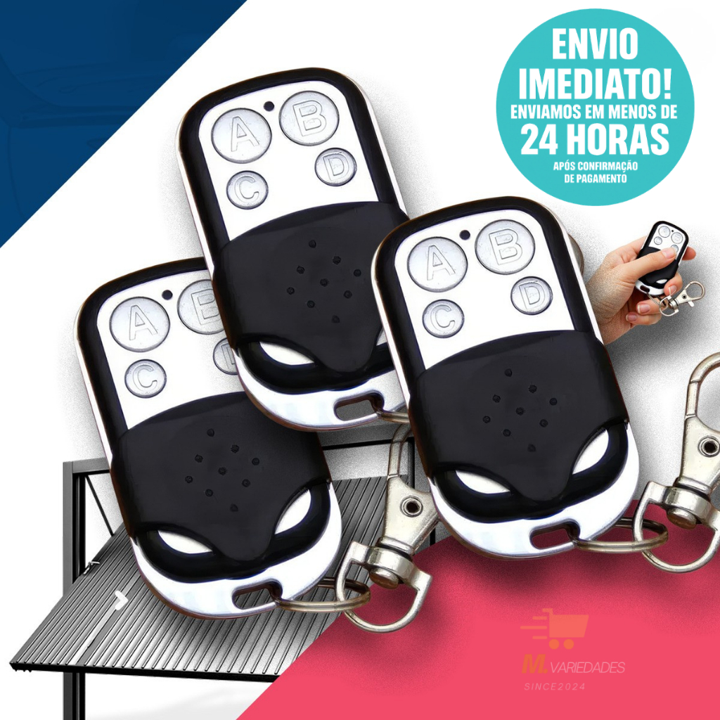 Controle Remoto Universal para Portão Elétrico Eletrônico Garagem com Chaveiro 433mhz 4 Botões