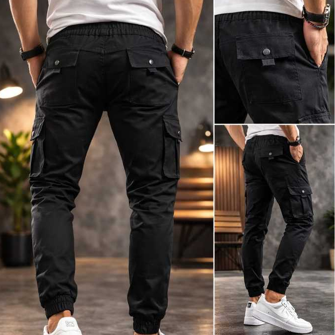 Calça Cargo Masculina Sarja Jogger Elastano cintura Elastica Premium