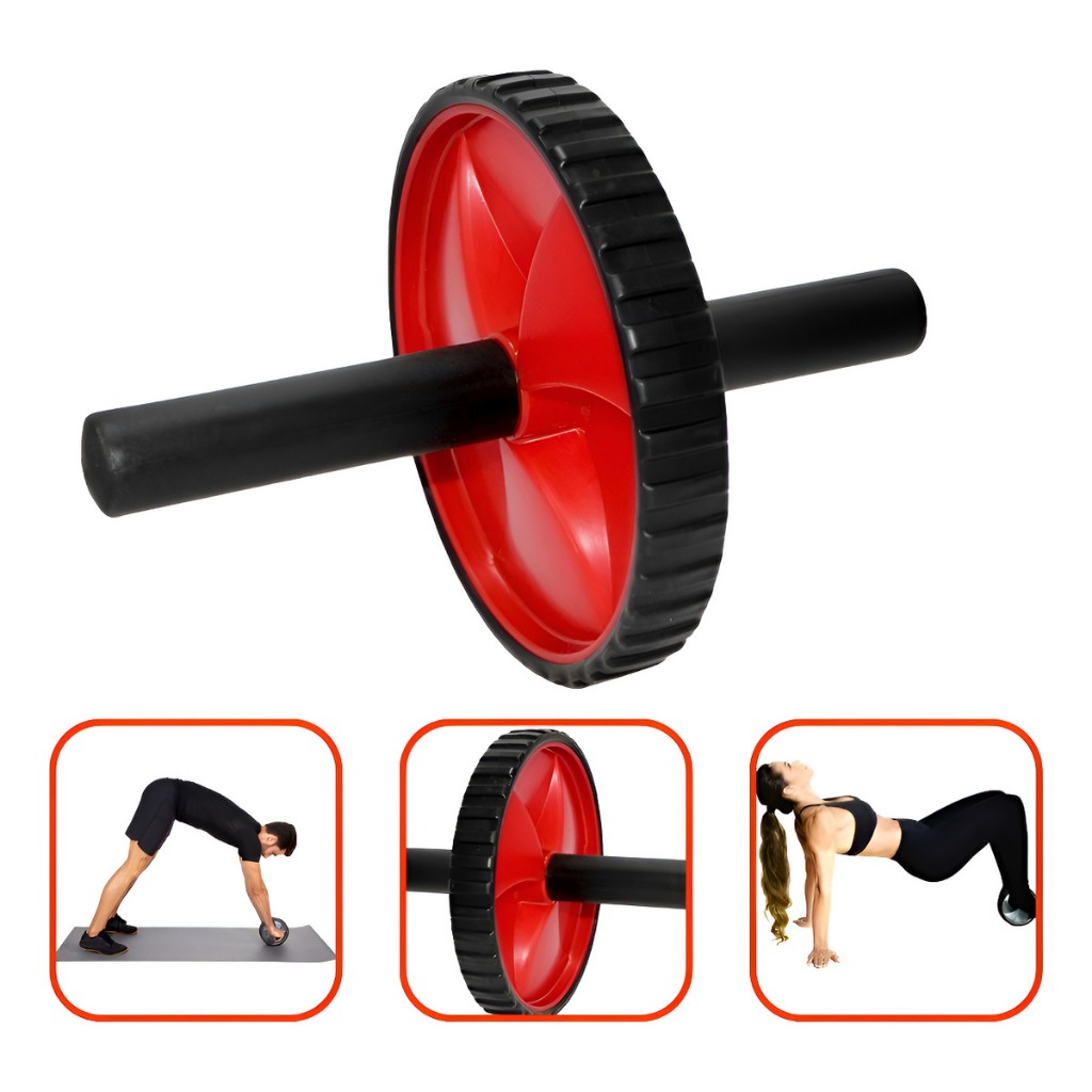 Roda Rolo Abdominal Simples Para Exercício Treino Funcional Musculação Preto/Vermelho