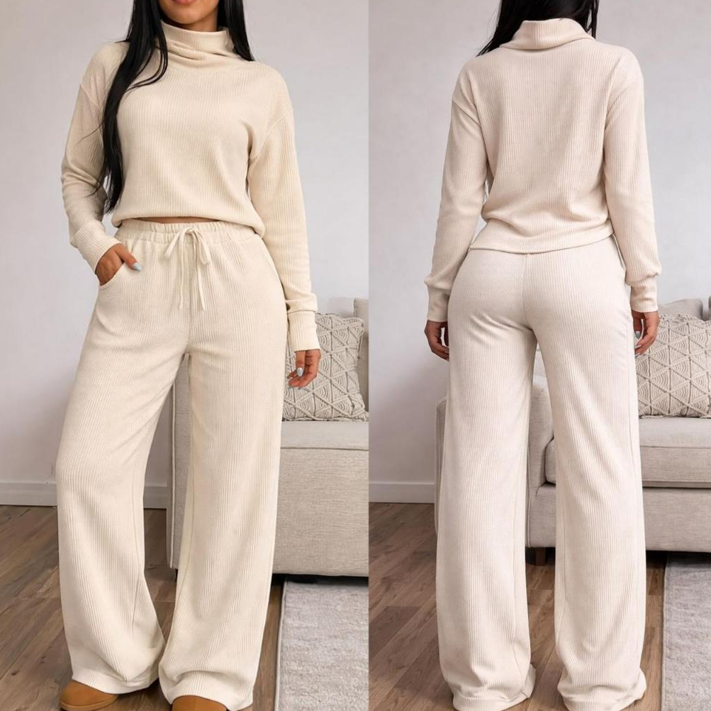 Conjunto Feminino Manga Longa Gola Alta Tecido Texturizado Moda Inverno 2026 em Oferta na Shopee