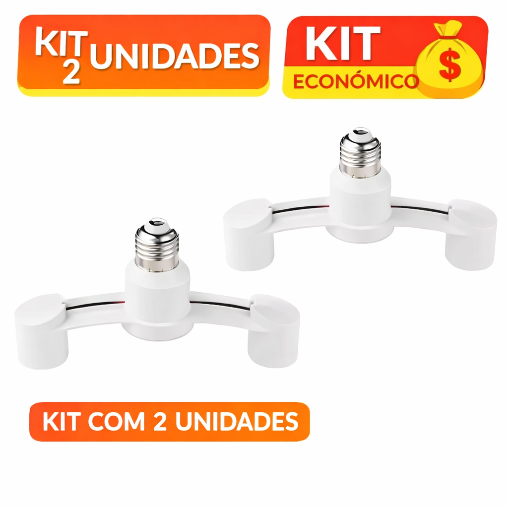 Kit Com 2 Bocal Duplo E27 Soquete Adaptador 2 Em 1 Bivolt Para Duas Lampadas Atacado