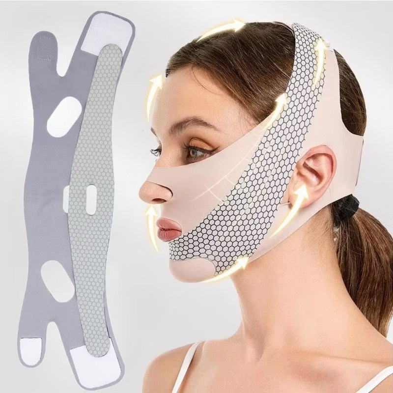Bandagem De Emagrecimento Facial De Dois Andares-Faixa Em V Respirável Antirrugas Para Lifting Máscara