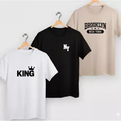 Kit 3 camiseta juvenil e infantil estampa king ny brooklyn blusa casual meninos premium de algodão 02 a 16