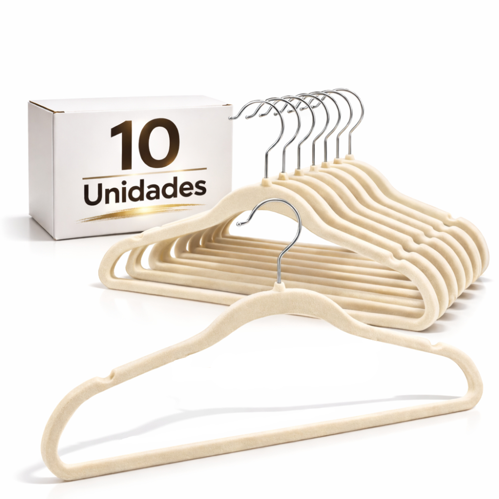 Cabide de Veludo Adulto 45cm Bege 10 pecas