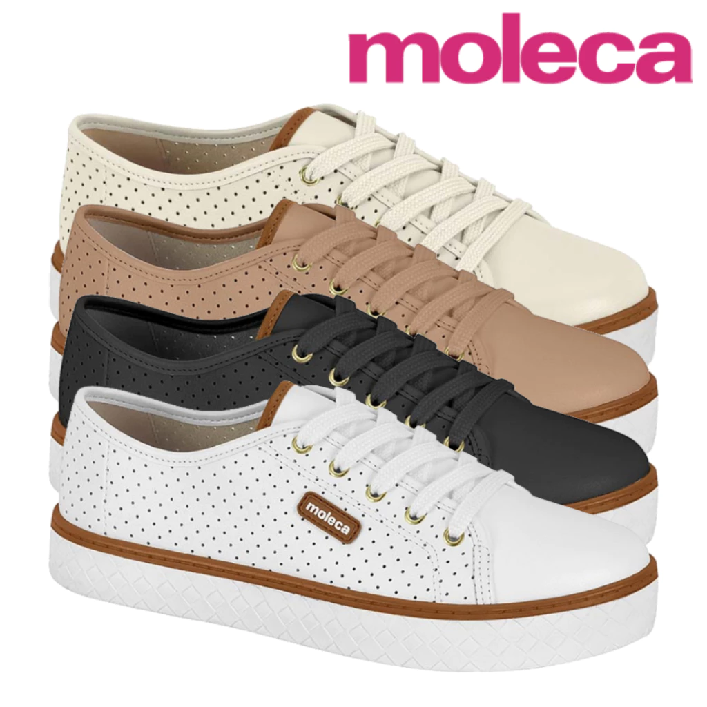 Tênis Sapatênis Feminino Casual Moleca Branco Micro Furinhos Confortável Original com Nota Fiscal