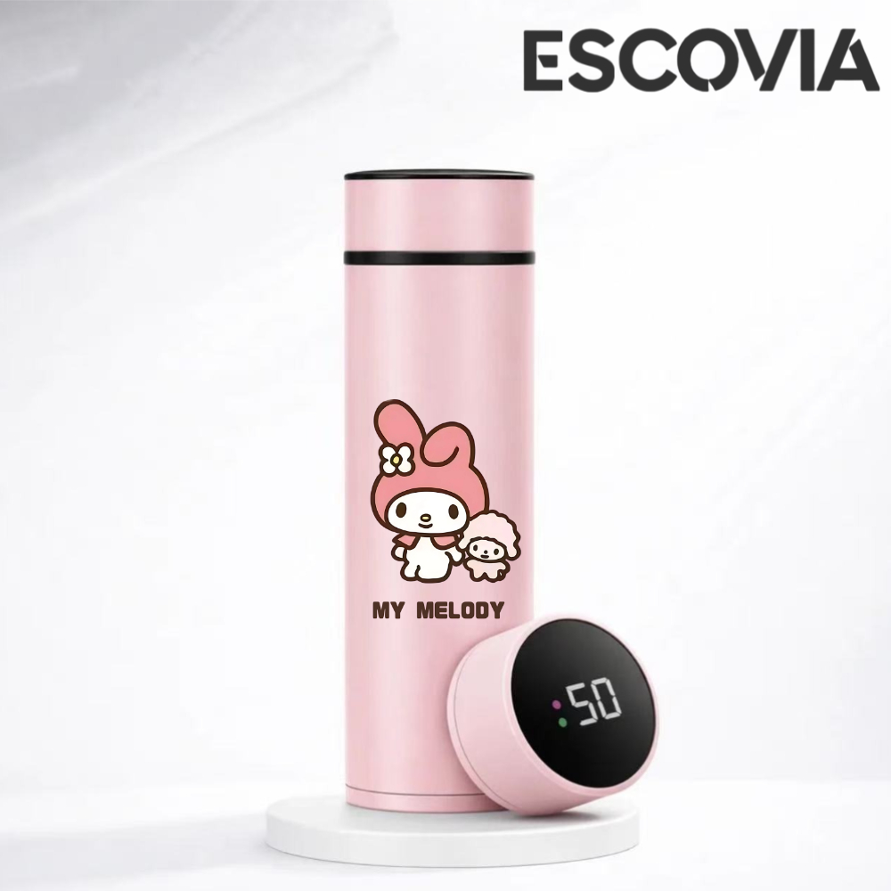 Garrafa Térmica Aço Inox Parede Dupla Sanrio My Melody com Medidor De Temperatura Digital 500ml