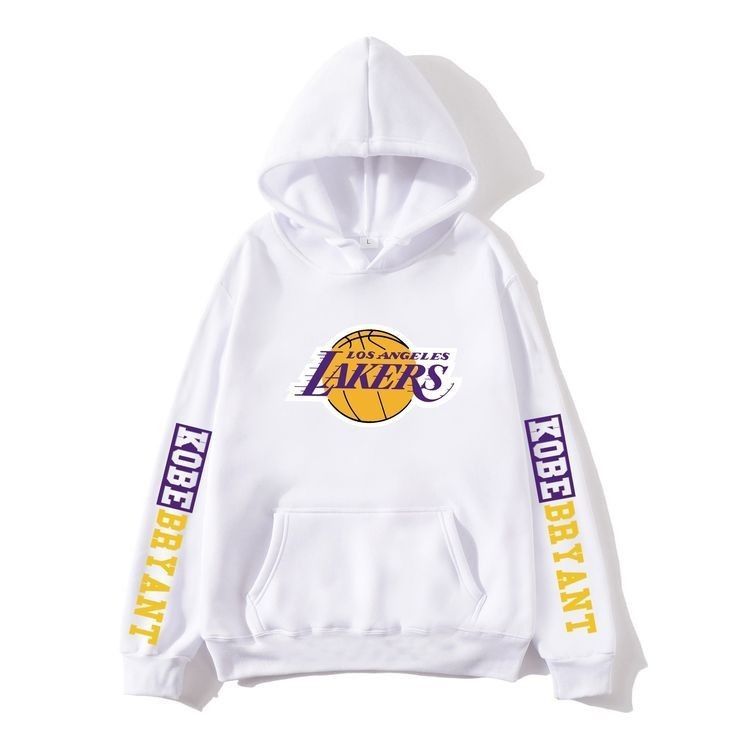 Moletom Lakers Kobe Bryant Branco Unissex com Capuz Bolso Canguru Blusa de Frio Inverno