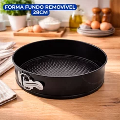 Kit 1 ou 2 Formas Assadeira 28cm Com Fundo Removível Antiaderente Bolos Tortas Condução De Calor