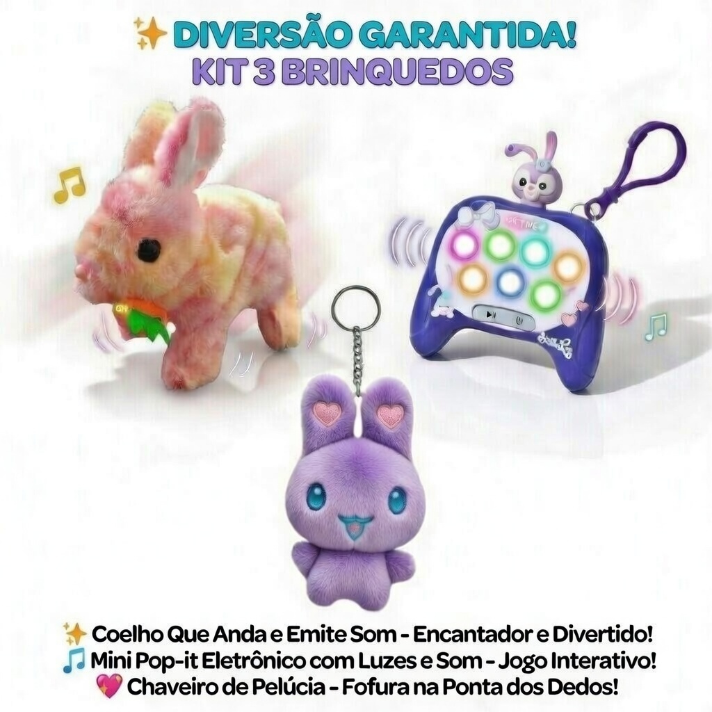 Coelho Pelúcia Brinquedo Coelhinho Infantil Que Pula Anda E Emite Som -Kit 3 ou 1 em Oferta na Shopee