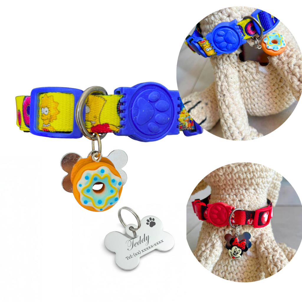 Plaquinha De Identificação Gravada C/ Coleira Personalizada Cachorro - Nome e Telefone