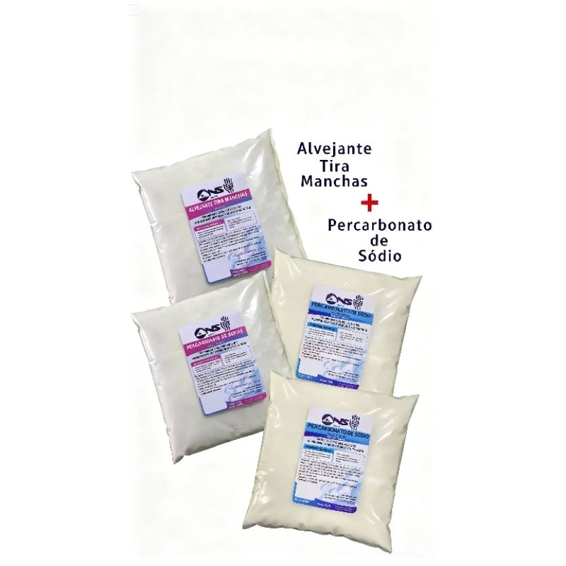 Kit 4kg Tira Manchas — Maior Economia | 2 Alvejantes + 2 Percarbonato 99,9% | Sem Cloro | Brancas e Coloridas