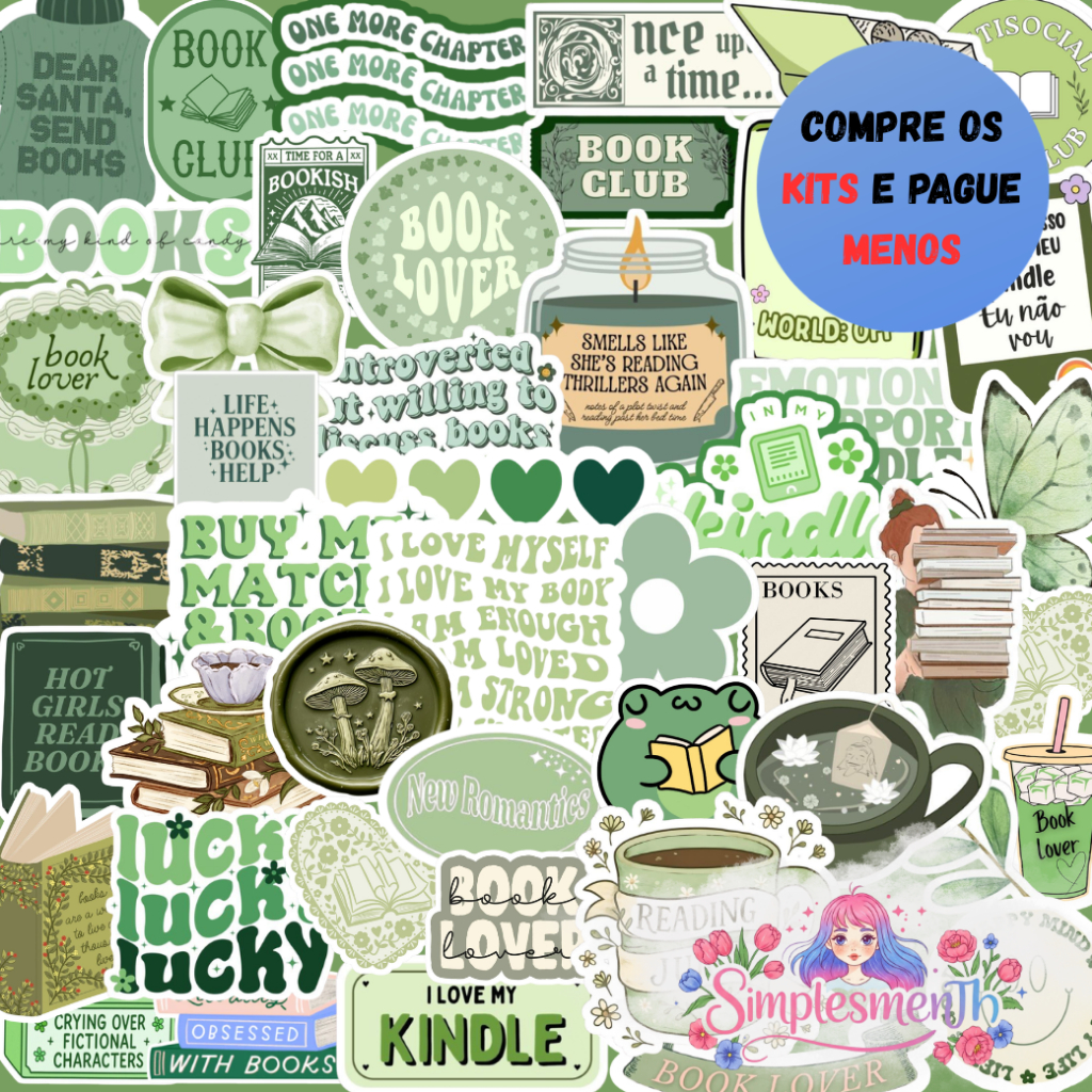 50 Adesivos Green Book Style | Adesivos para Planner, Kindle e Notebook
