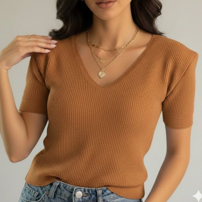 BLUSA FEMININA MANGA CURTA TRICOT MODAL  ROUPA ESTILOSA TENDENCIA 2026