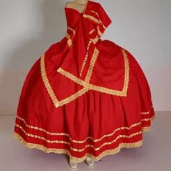 SAIA VERMELHA COM DOURADO + PANO DA COSTA E CABEÇA - ROUPA POMBOGIRA E EXU VERMELHA COM DOURADA PARA UMBANDA E CANDOMBLE