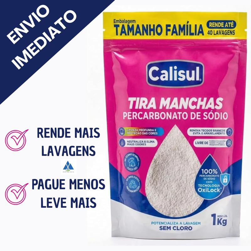 Alvejante Percarbonato 99% Pure - Tira Manchas Roupas Brancas e Coloridas - 1KG