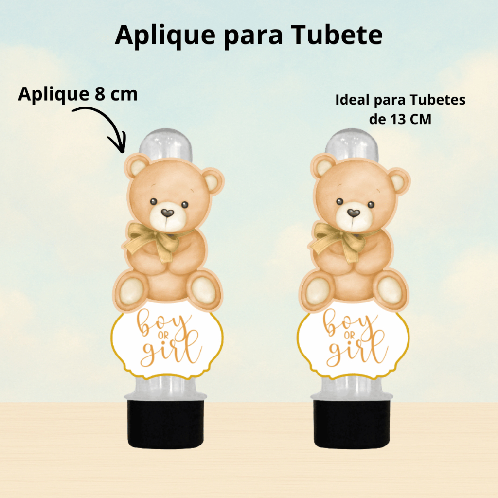 Chá Revelação Aplique Ursinho pra Tubete Lembrancinhas Chá de Bebê Boy or Girl  Não Acompanha Tubete