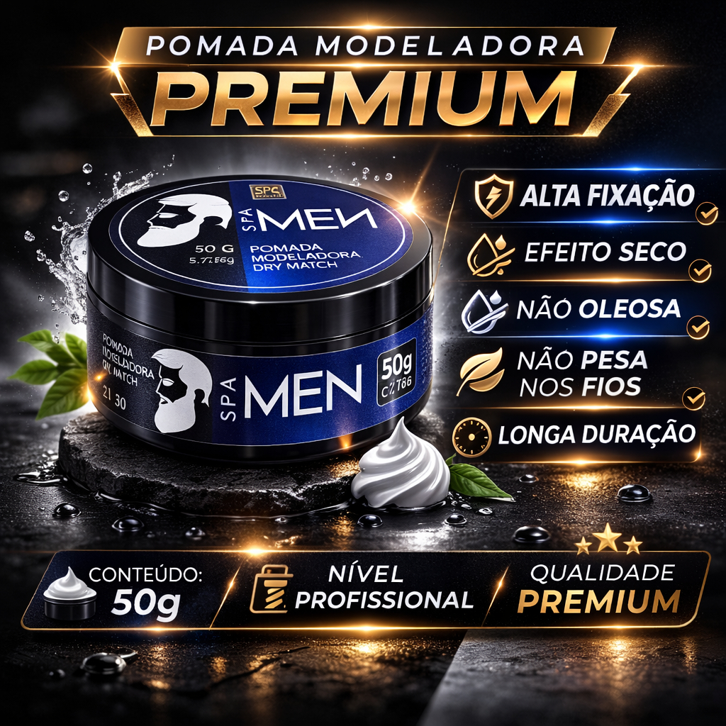 Dry Match Pomada Modeladora SPA MEN Premium Unissex Alta Fixação Profissional 50g