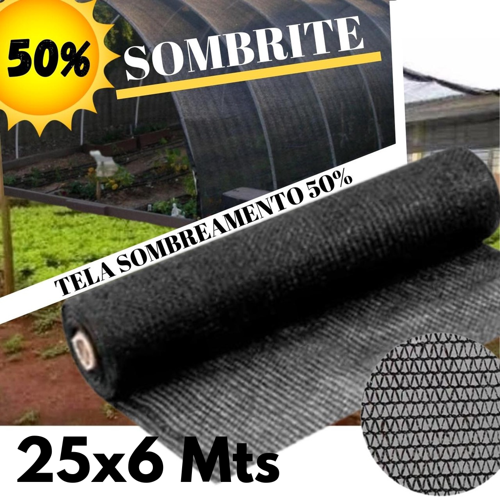 Sombrite 50% 25x6 Mts para Horta Jardim Estufa Viveiro Proteção UV Tela Sombreamento Resistente