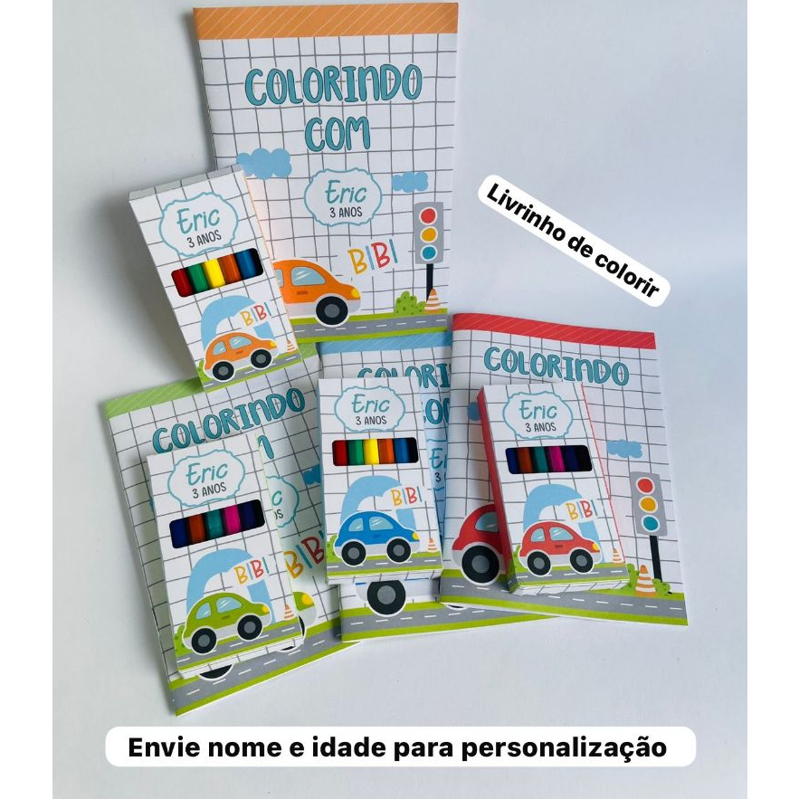 Kit de colorir Carrinhos Personalizados | Lembrancinha Carrinhos | Revistinha Pintura para Festas e Aniversário