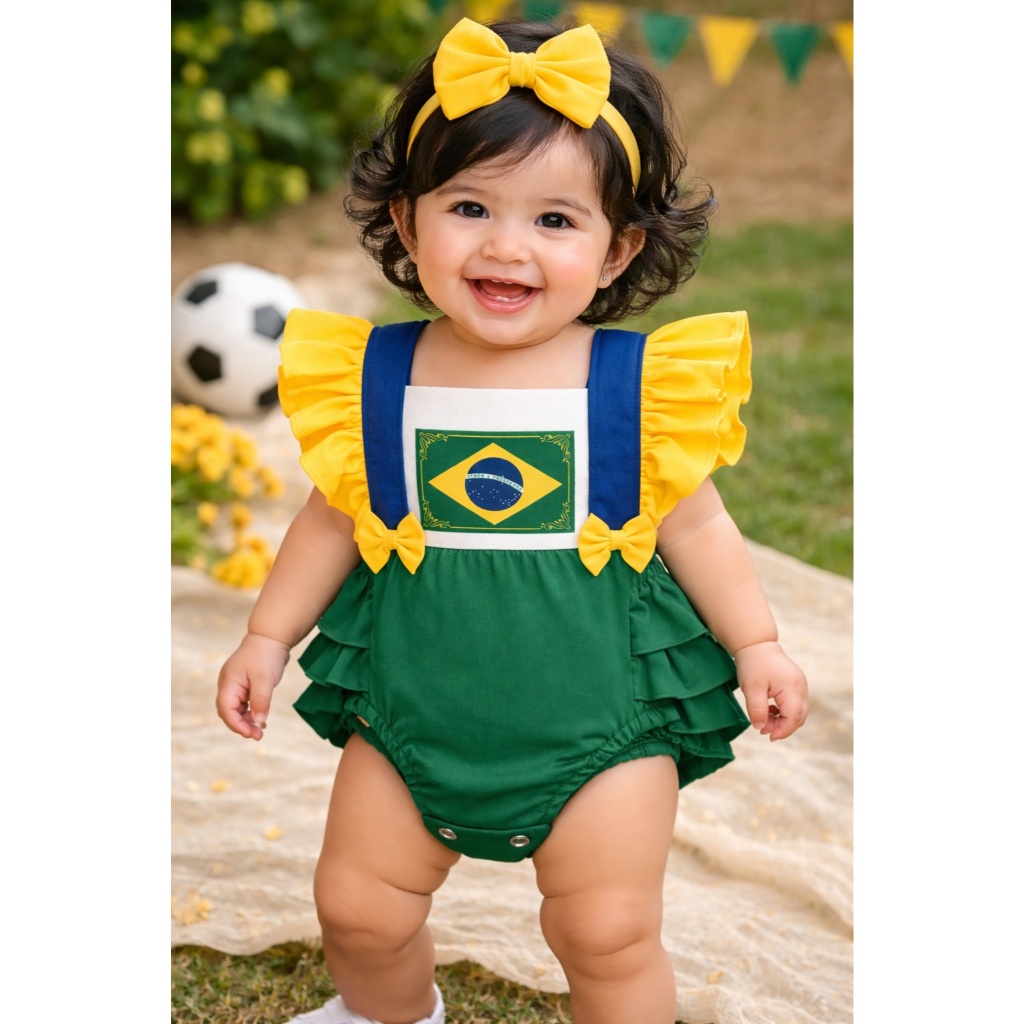 Jardineira Copa do Mundo Roupa Menina Bebê Tricoline 100% Algodão Body Macacão Brasil em Oferta na Shopee
