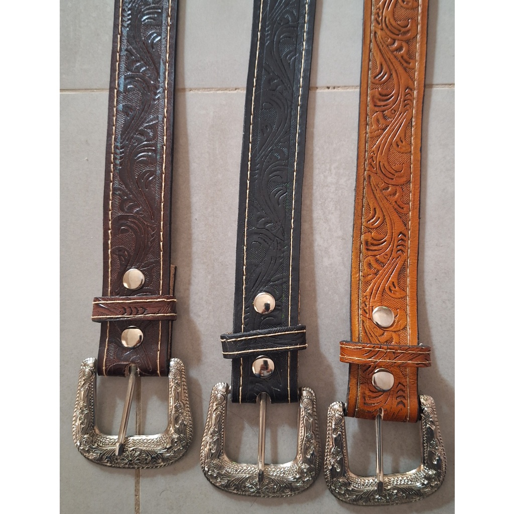 Cinto de Couro 100% Legítimo Country Feito a Mão Fivela Cromada em Oferta na Shopee