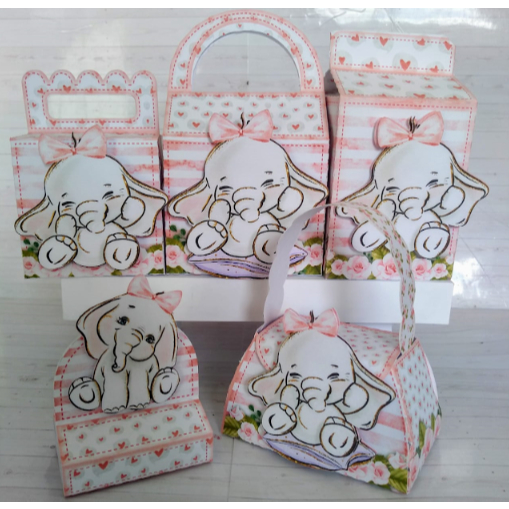PEGUE E MONTE LEMBRANCINHAS - KIT FESTA CAIXINHAS PERSONALIZADAS - TEMA ELEFANTINHA
