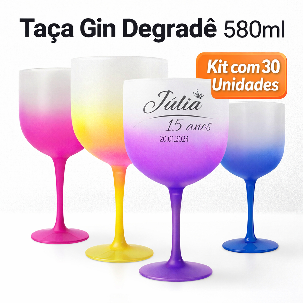 Taça Gin Degradê Personalizada 580ml Kit 30 Unidades | Taça Acrílica para Festas e Eventos em Oferta na Shopee
