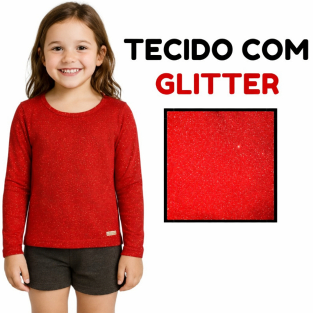 Blusa Manga Longa Com Brilho Roupa De Inverno Confortável Glitter Infantil Menina Algodão Do 1 Ao 16
