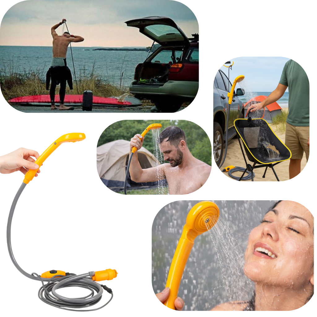 Ducha Chuveiro Portátil 12V para Camping Com Bomba e Vazão 8L/min para Carro Trailer Motorhome