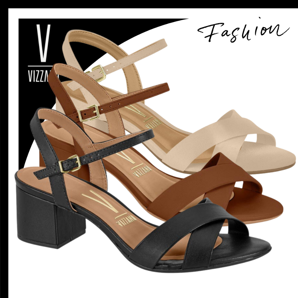 Sandália Vizzano Salto Bloco Grosso Médio Feminina Tira em X Macia Palmilha Comfy Fivela Ajustável em Oferta na Shopee