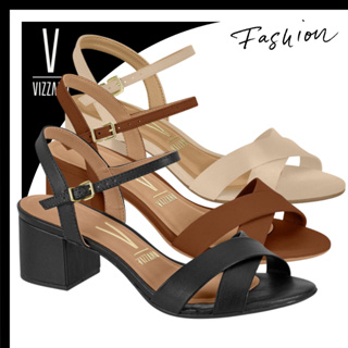 Sandália Vizzano Salto Bloco Grosso Médio Feminina Tira em X Macia Palmilha Comfy Fivela Ajustável em Oferta na Shopee