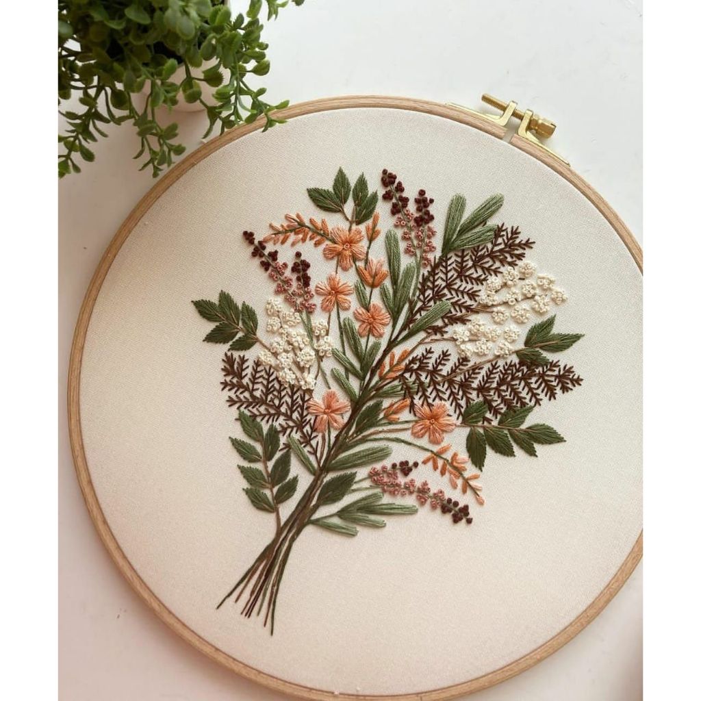Kit de bordado completo iniciante buquê floral com passo a passo 02