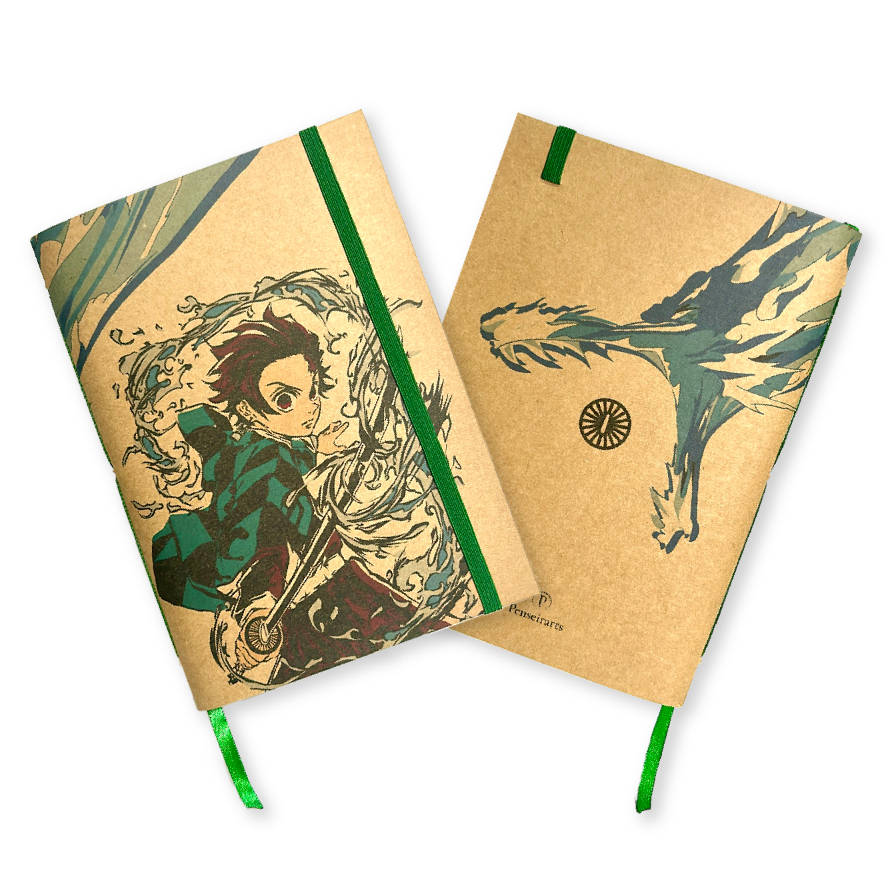 Sketchbook Tanjiro Kamado V1 Anime Demon Slayer Caderno Artesanal A5 Rústico 50 Folhas Brancas 120g