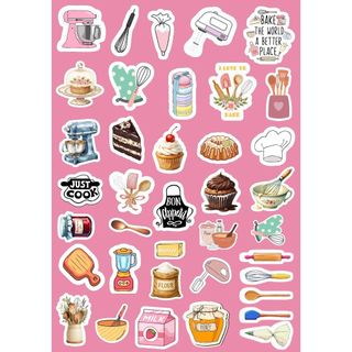 Kit 38 Adesivos Cozinha –Impressos em Papel Adesivo para Journal, Aesthetic e Scrapbook