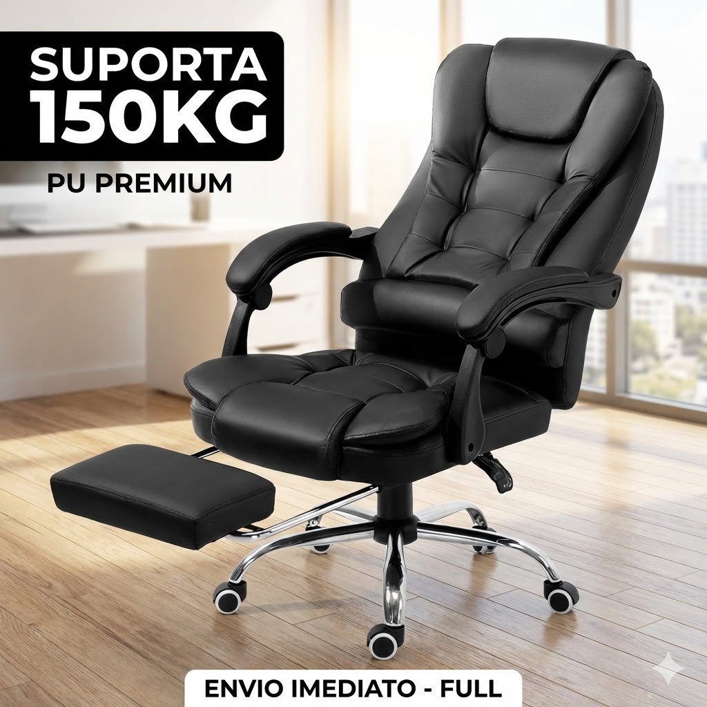Cadeira de Escritório Presidente Ergonômica Reclinável c/ Apoio de Pés Home Office Confortável Suporta 150kg Reforçada