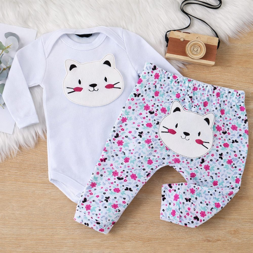 Conjunto Roupa Bebê Menina Body Calça Feminino Algodão Moda Bordado infantil Conjuntinho Roupinha
