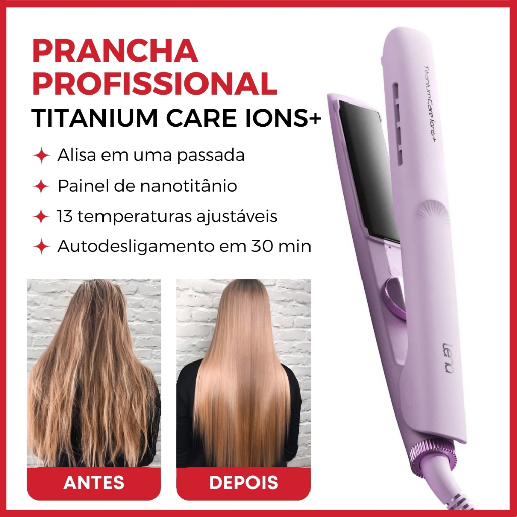Chapinha Prancha Profissional Lena Titanium Care Íons+ 2 em 1 Aquecimento Rápido 12 Níveis Bivolt em Oferta na Shopee